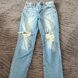 Madewell Light Blue Distressed Straight Leg Jeans